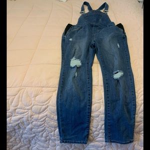 HARPER GREY maternity overalls jean size L with elastic side stretchy distressed